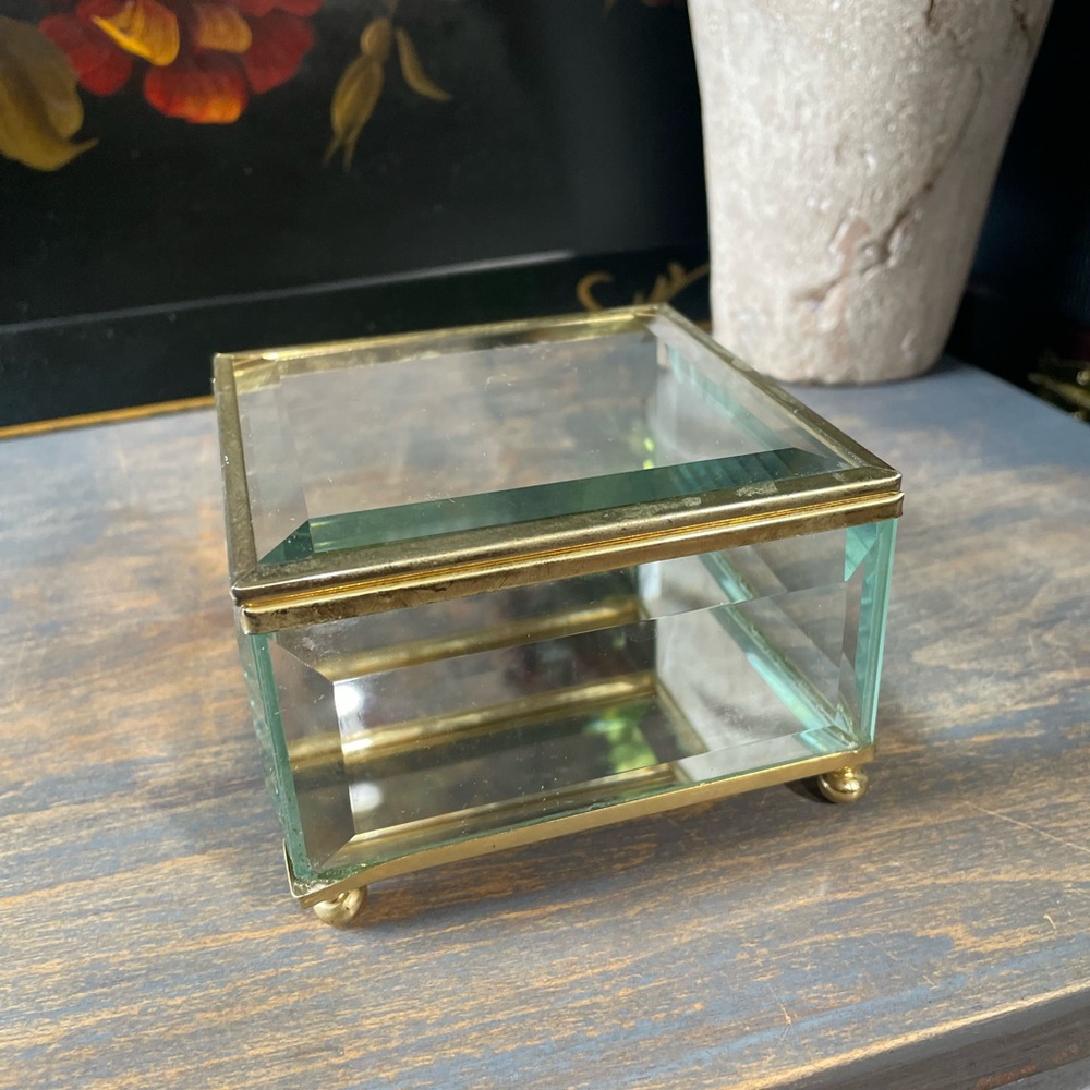 Vintage Brass & glass square trinket box